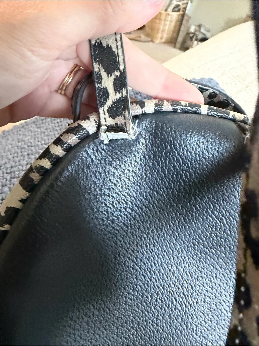 kate spade Black Leather Mini Backpack with Leopard Sides